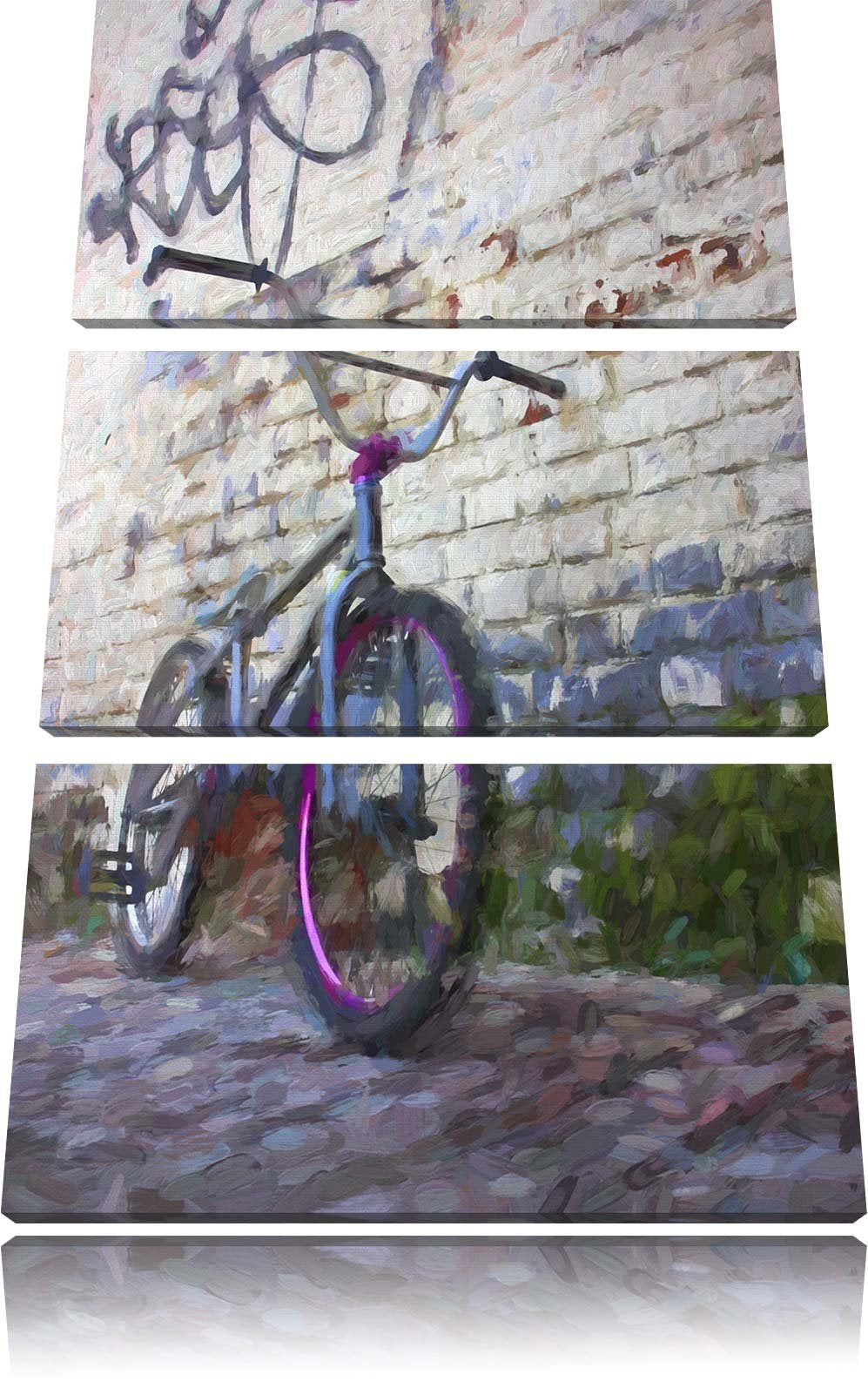 Pixxprint Fahrrad vor Graffitiwand 3Teiler 120x80 cm Leinwandbild Wandbild Kunstdruck