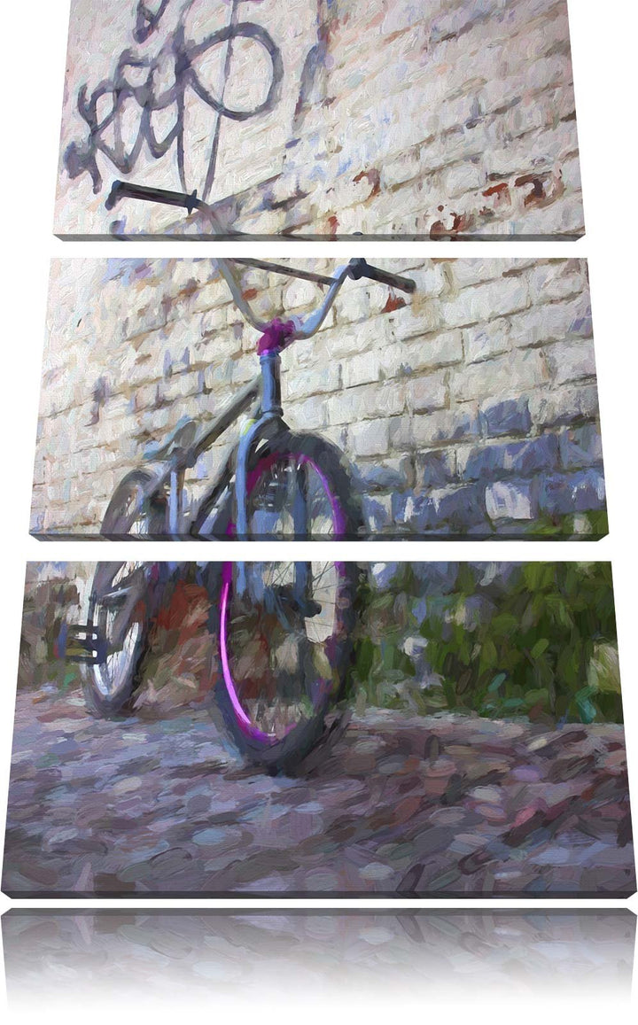 Pixxprint Fahrrad vor Graffitiwand 3Teiler 120x80 cm Leinwandbild Wandbild Kunstdruck