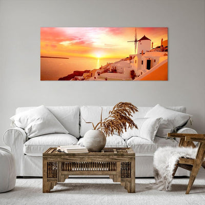 Wandbilder Dekoration Wohnzimmer Santorini Griechenland Urlaub Panorama Bilder auf Leinwand 120x50cm