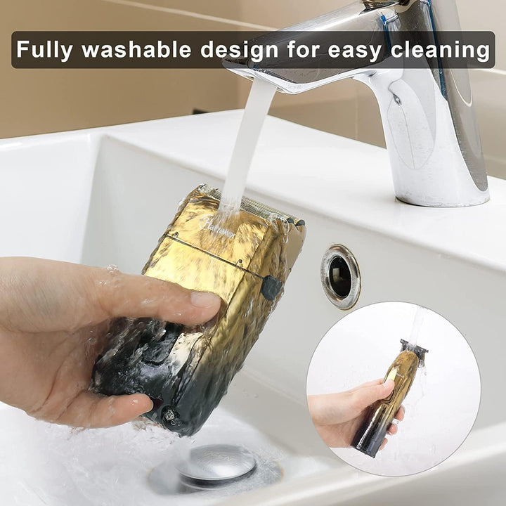 Hatteker Folienrasierer Rasierer Herren Elektrorasierer mit 3 flexiblen Klingen T-förmiger Trimmer B