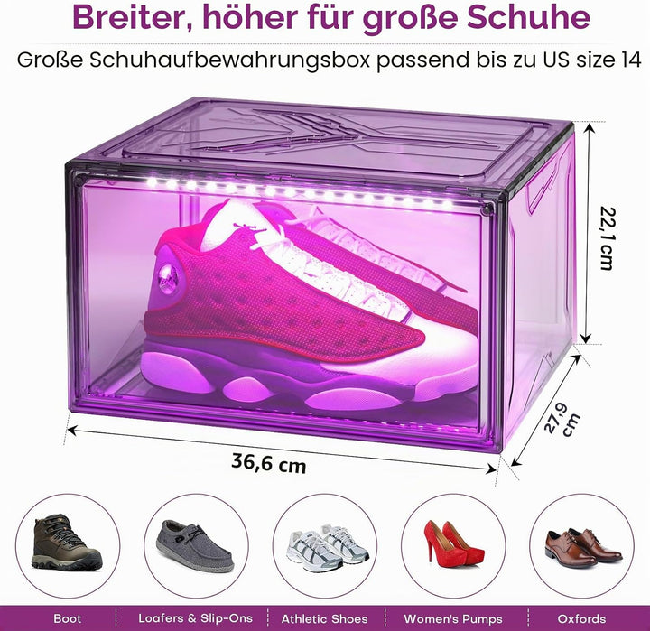LED Schuhboxen Stapelbar, 2er Set, Schuh-Organizer aus Kunststoff, Schuhaufbewahrung Platzsparend, M