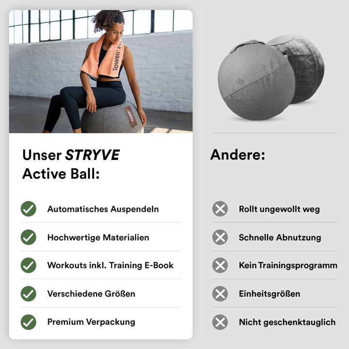 STRYVE Active Ball Wollfilz, innovativer Sitzball mit Filzbezug, Alternative zum Bürostuhl, inkl. Lu