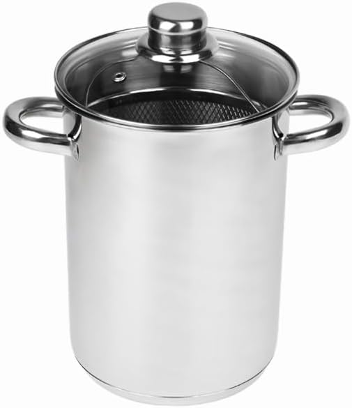 Edelstahl Spargeltopf 4L Kochtopf mit Siebeinsatz Glasdeckel Induktion Spaghettitopf Nudeltopf Gemüs