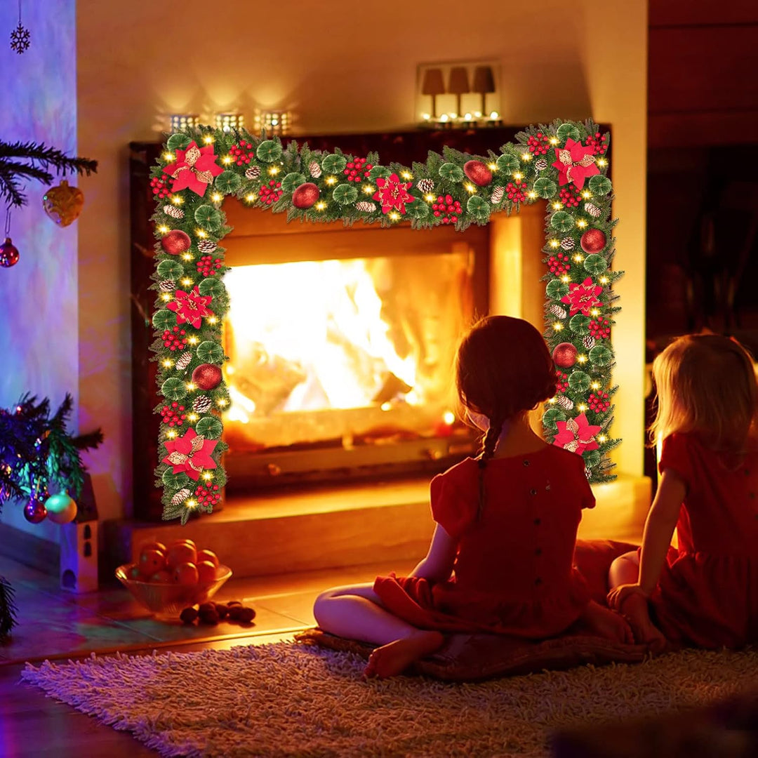 Weihnachtsgirlande mit Beleuchtung, 2.7M Girlande Weihnachten Batterie 30LED Warmweiss Tannengirland