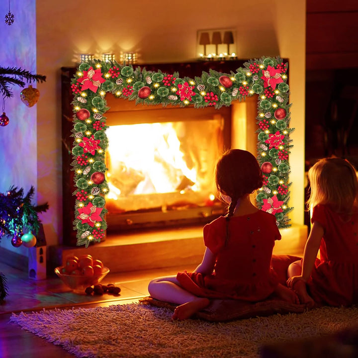 Weihnachtsgirlande mit Beleuchtung, 2.7M Girlande Weihnachten Batterie 30LED Warmweiss Tannengirland