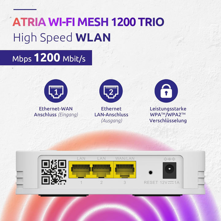 Atria 3X Wi-Fi Mesh Home Trio Pack 1200 – WLAN Verstärker, Dualband WLAN, Mesh Extender, Flächendeck