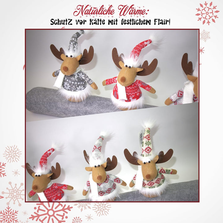 Zugluftstopper für Türen mit 4 Elchen – 90 cm lang, Filz, Türdichtung für Standardtüren, Weihnachtsd