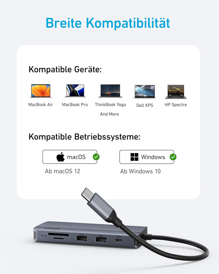 Anker Dual-Display USB-C Hub (10-in-1), 4K@30Hz HDMI Display mit 100W Max Power Delivery, 5 Gbit/s U