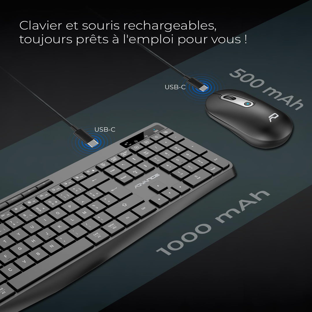 A: Beleuchtetes kabelloses Tastatur- und Maus-Set, 2,4 GHz, wiederaufladbar, RGB-Hintergrundbeleucht