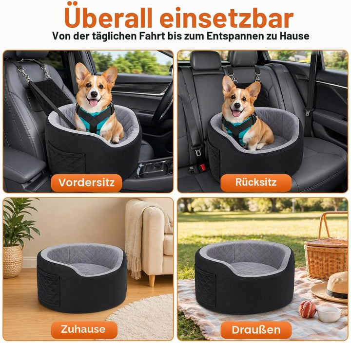 Hundeautositz für kleine Hunde – Schwarzer Booster Autositz mit 28D Memory Foam, Rutschfester Wasser