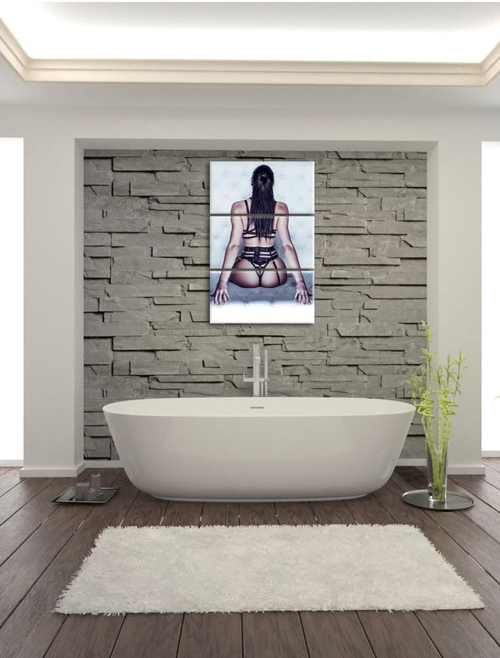 Pixxprint Brünette Frau in sexy Dessous 3-Teiler Leinwandbild 120x80 Bild auf Leinwand