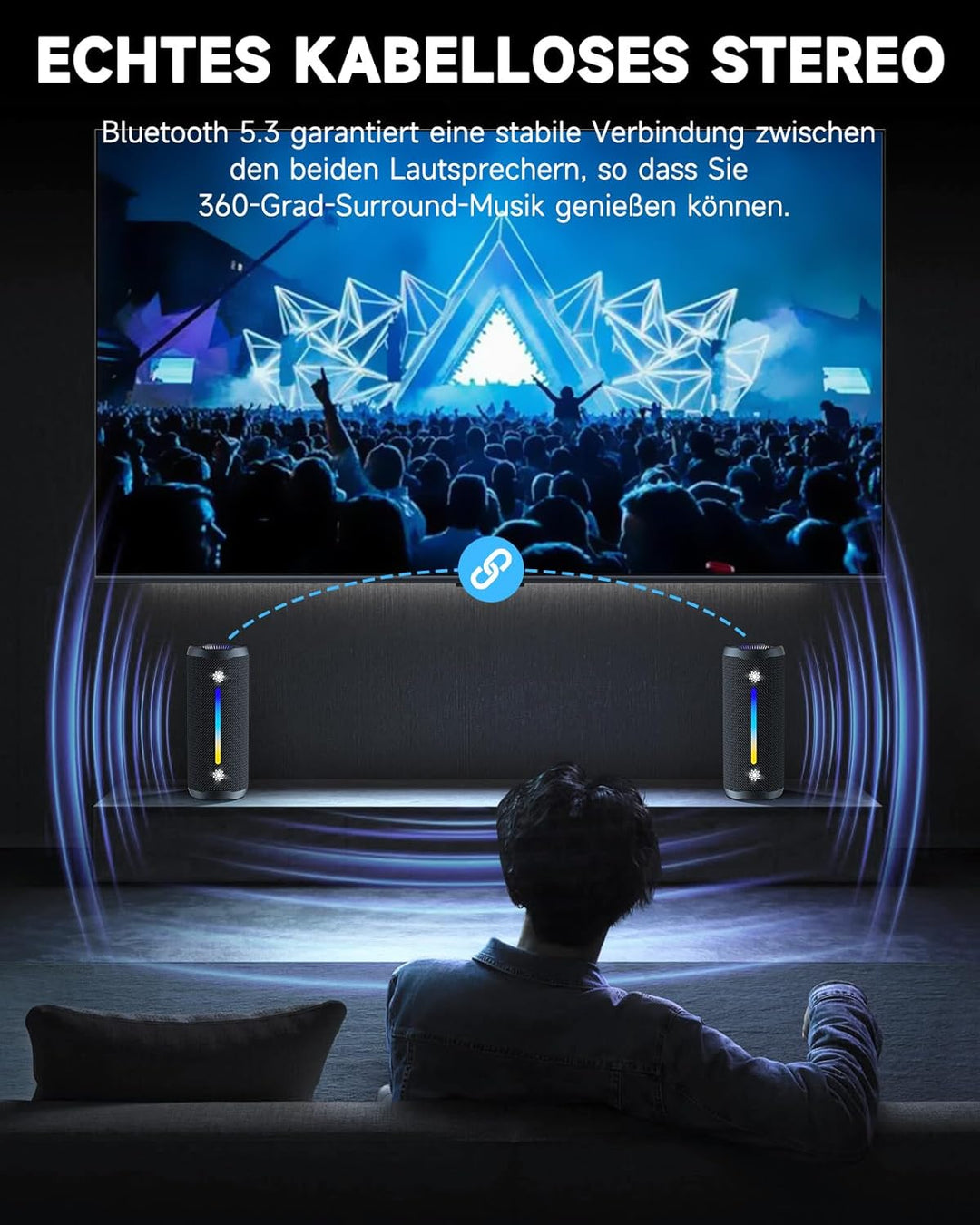 OHAYO HiFi Bluetooth Lautsprecher mit LED Licht, 35W Dualen Treibern Bluetooth Box, Tragbare Musikbo