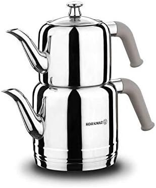 Korkmaz | Riva | Teekannen-Set | Teekessel | Teekocher | Wasserkocher | Samowar | Aus Edelstahl | 3