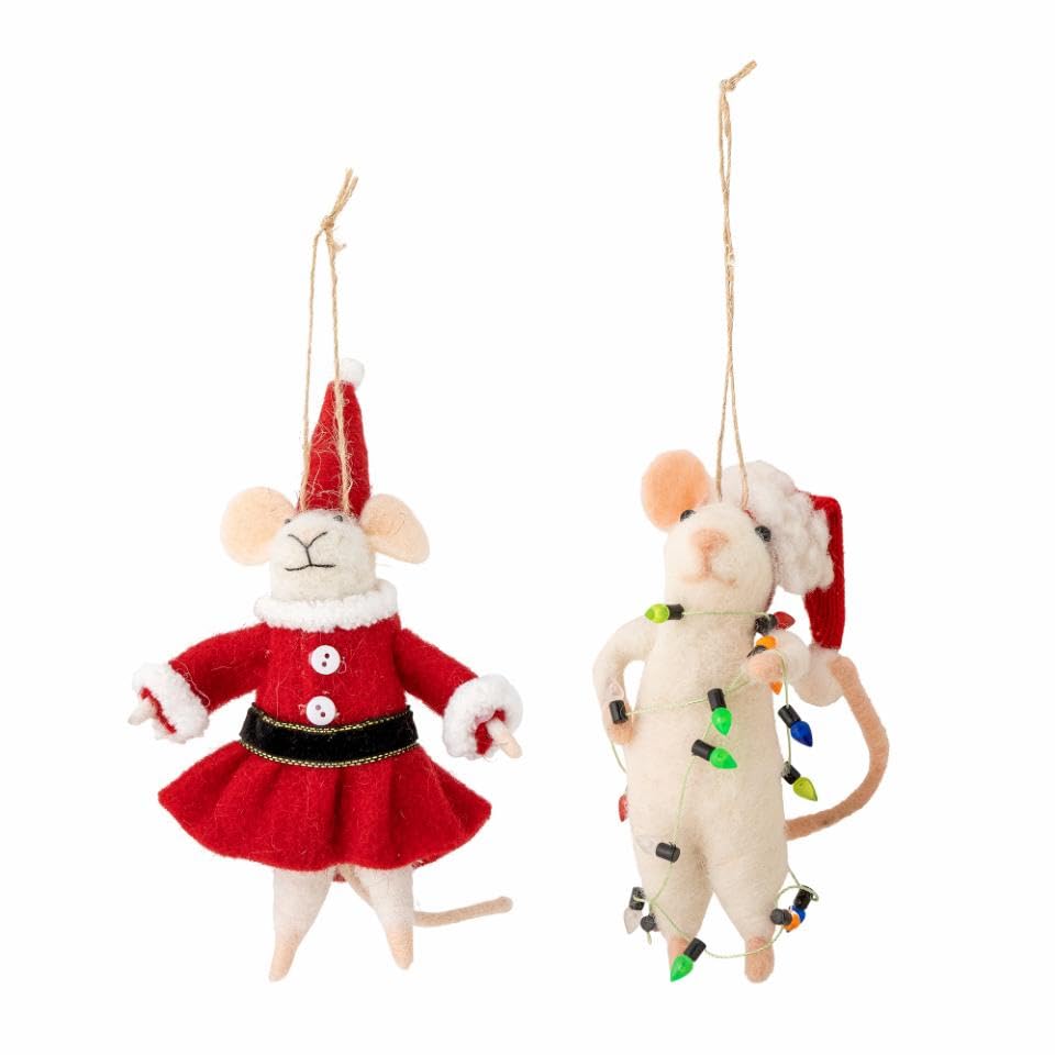 Bloomingville PEO Ornament, Wolle, White, L7xH13xW4,5/L12xH10xW8 cm, Set of 2