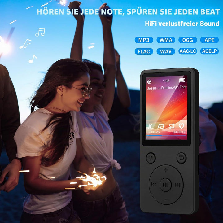 MP3 Player mit Bluetooth 5.2, 32 GB Speicherkarte, 1,8 Zoll TFT Farbbildschirm, M8 Musik-Player Spor