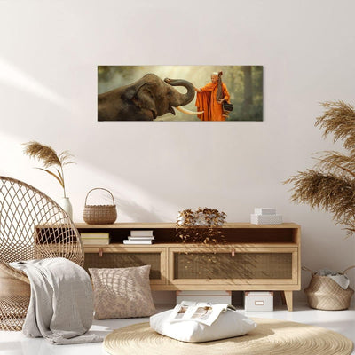 Panorama Bilder auf Leinwand Elefant Mönch Stosszahn Leinwandbild 90x30cm Wandbilder Dekoration Wohn