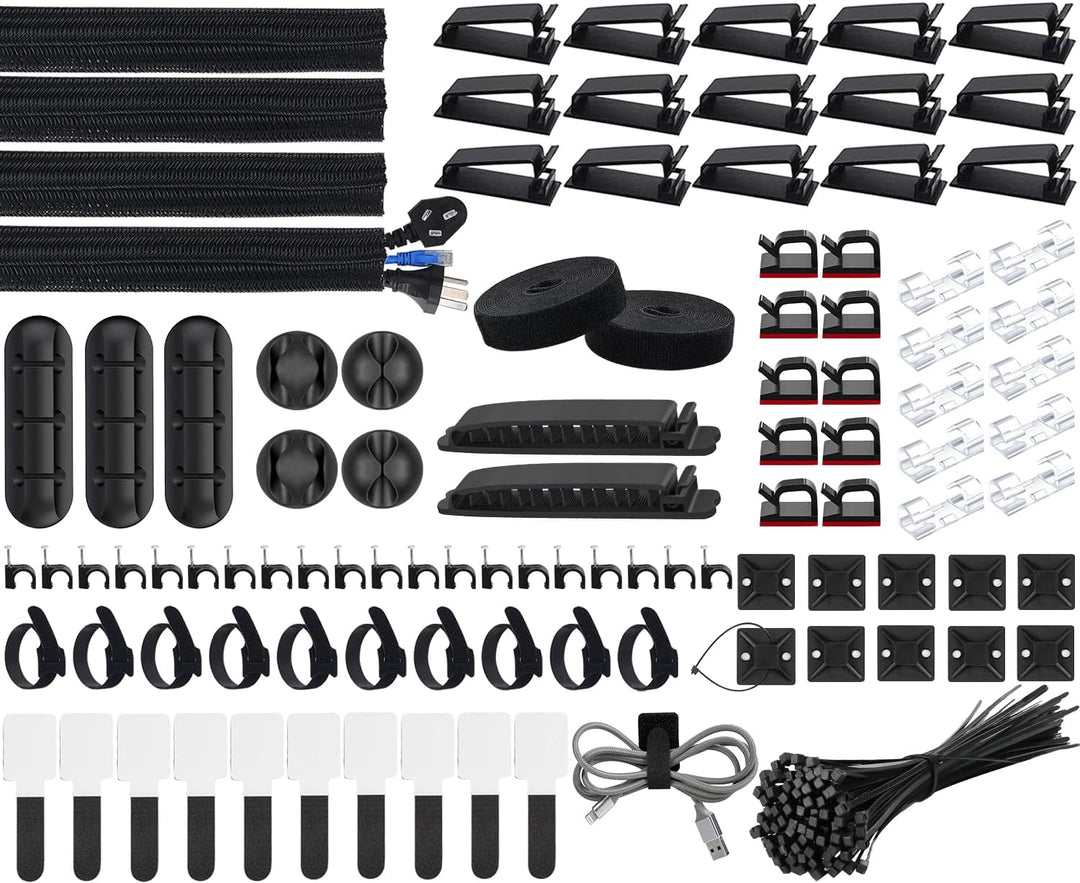 SOULWIT Kabelmanagement Kit, 4 Kabelschläuche, 7 Silikon Kabelhalter, 20+2 Kabelbinder Selbstklebend