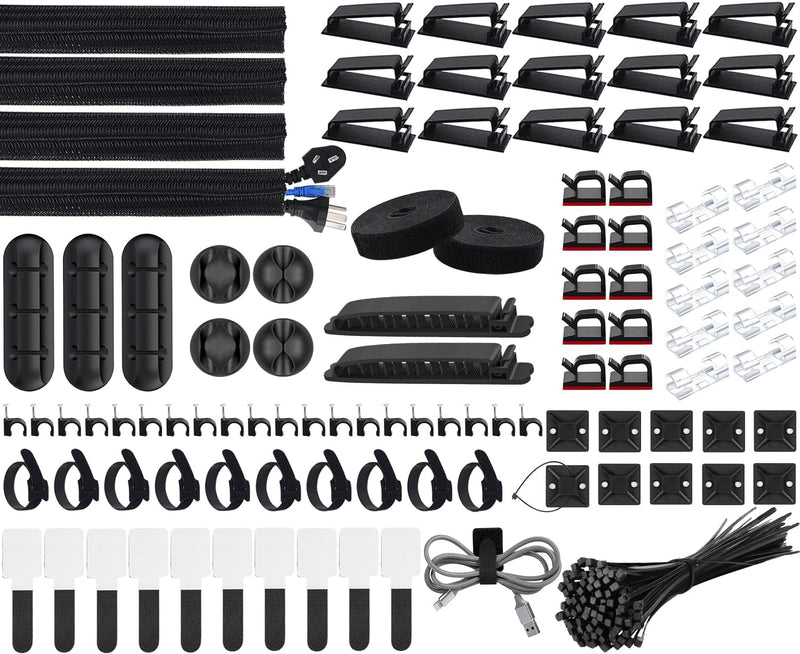 SOULWIT Kabelmanagement Kit, 4 Kabelschläuche, 7 Silikon Kabelhalter, 20+2 Kabelbinder Selbstklebend