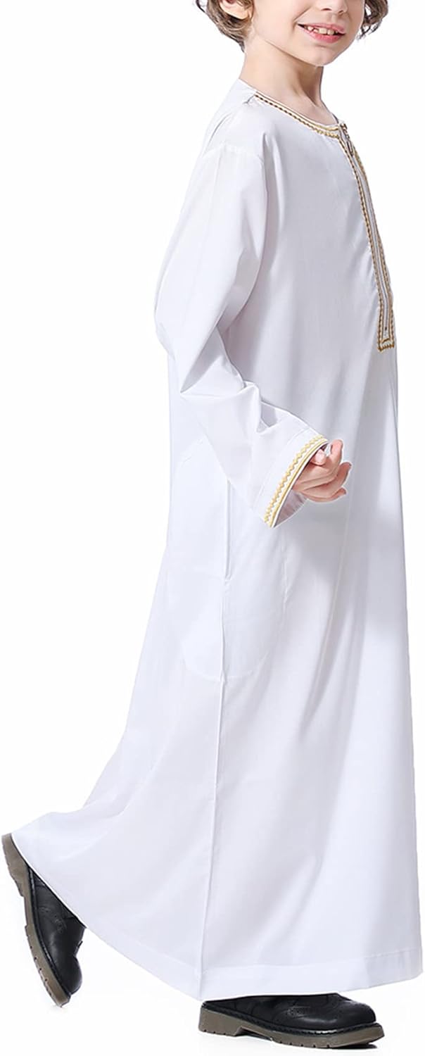 KRUIHAN Jungen Jubba Thobe,Langarm Kinder Abaya Kaftan,Arabische Robe mit Reissverschluss für Jungen