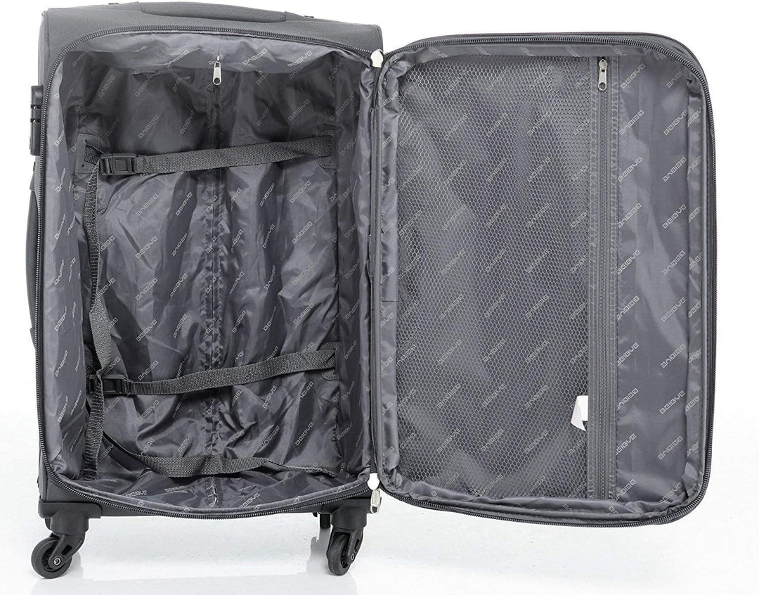2-TLG. Trolley-Set M: 64cm - S: 54cm (Handgepäck), Dehnfalte, 4 Rollen Koffer-Set (Grau)