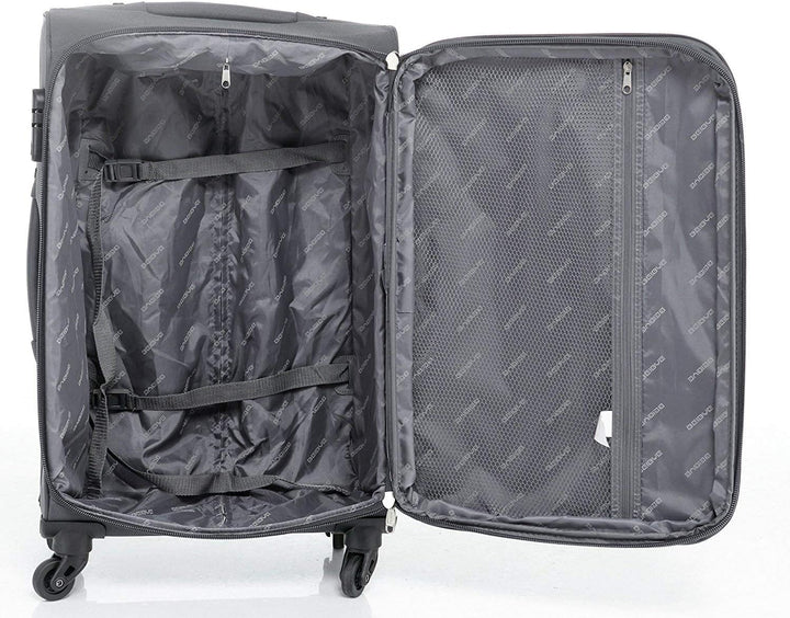 2-TLG. Trolley-Set M: 64cm - S: 54cm (Handgepäck), Dehnfalte, 4 Rollen Koffer-Set (Grau)