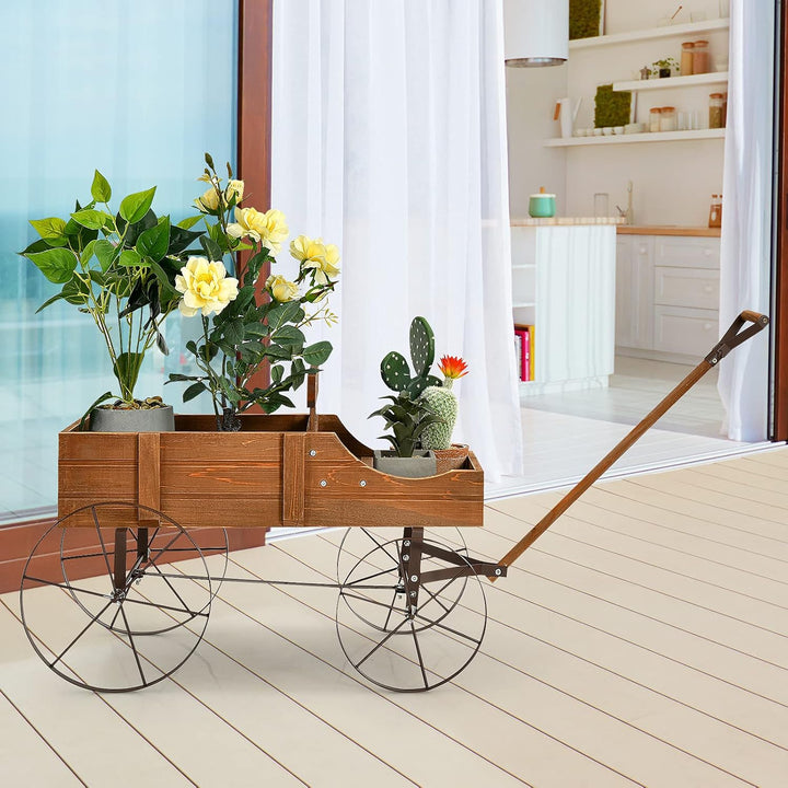 SOARS Blumenständer, Blumenwagen mit 4 Rädern aus Metall, Pflanzenständer aus Massivholz, Blumenkast