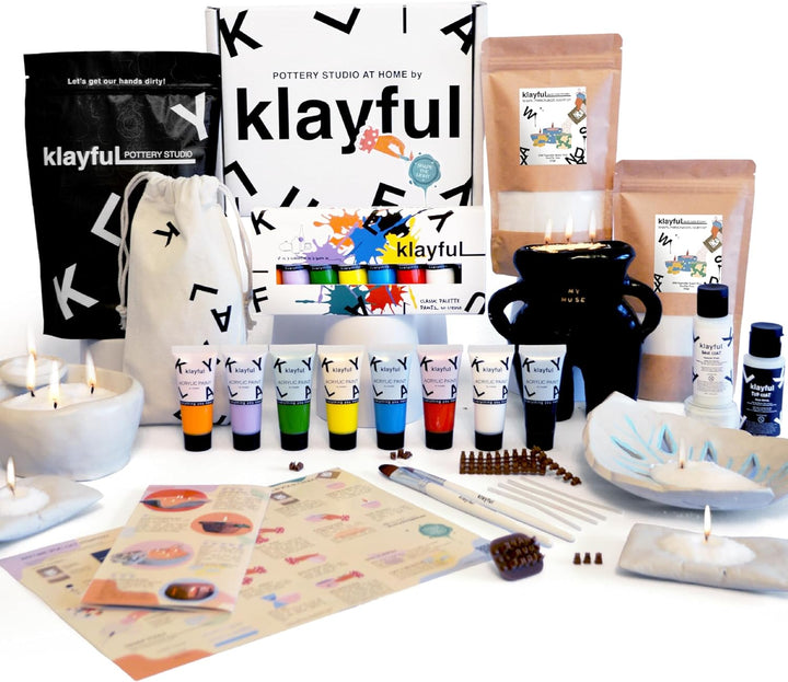 KLAYFUL - Set mit Kerzen und Ton zum Trocknen an der Luft | 400g 100% pflanzliches Perlwachs, 1,5kg