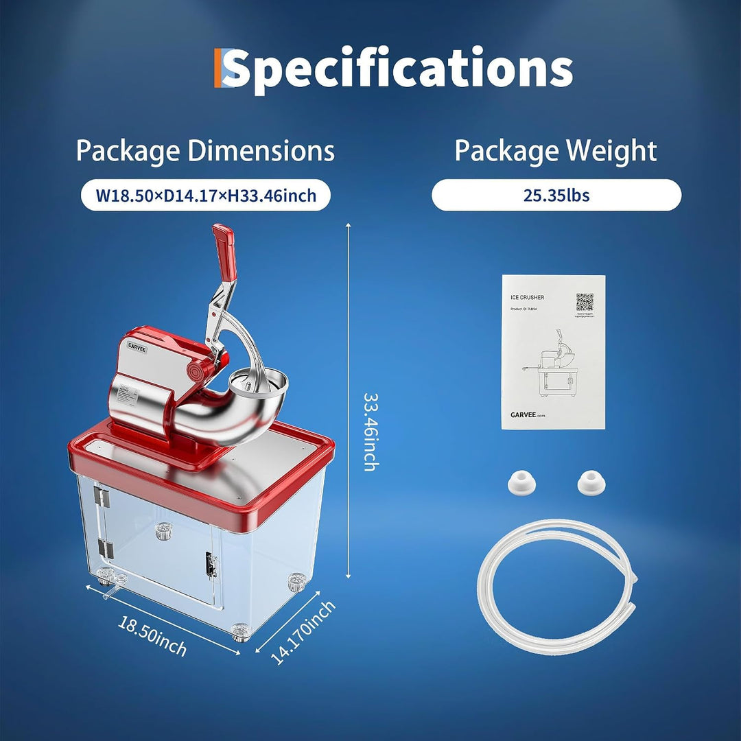 Garvee Elektrische Eiscrusher Maschine 300W – 4 Edelstahlklingen – 34L/50L Kapazität – 300 kg/h – Pr