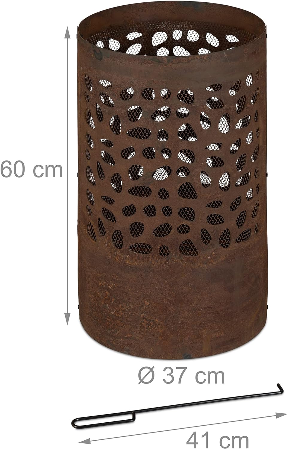 Relaxdays Feuertonne mit Funkenschutz, mit Schürhaken &amp; Feuerrost, Outdoor Feuerkorb, HxD: 60x37 cm,