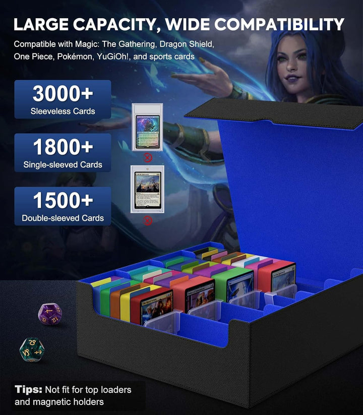 MoKo Sammelkarten Aufbewahrungsbox, 3000+ MTG Deck Box mit 24 bunten Trennwänden & 4 Fächern, Spielk