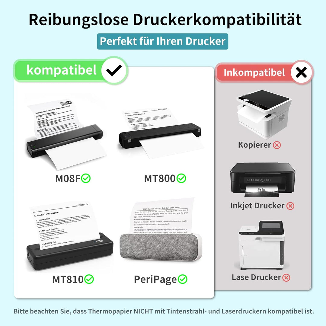Thermopapier A4 für Tragbaren Drucker M08F/ M832/ Q302/M834, kompatibel mit Brother, Phomemo M08F, H
