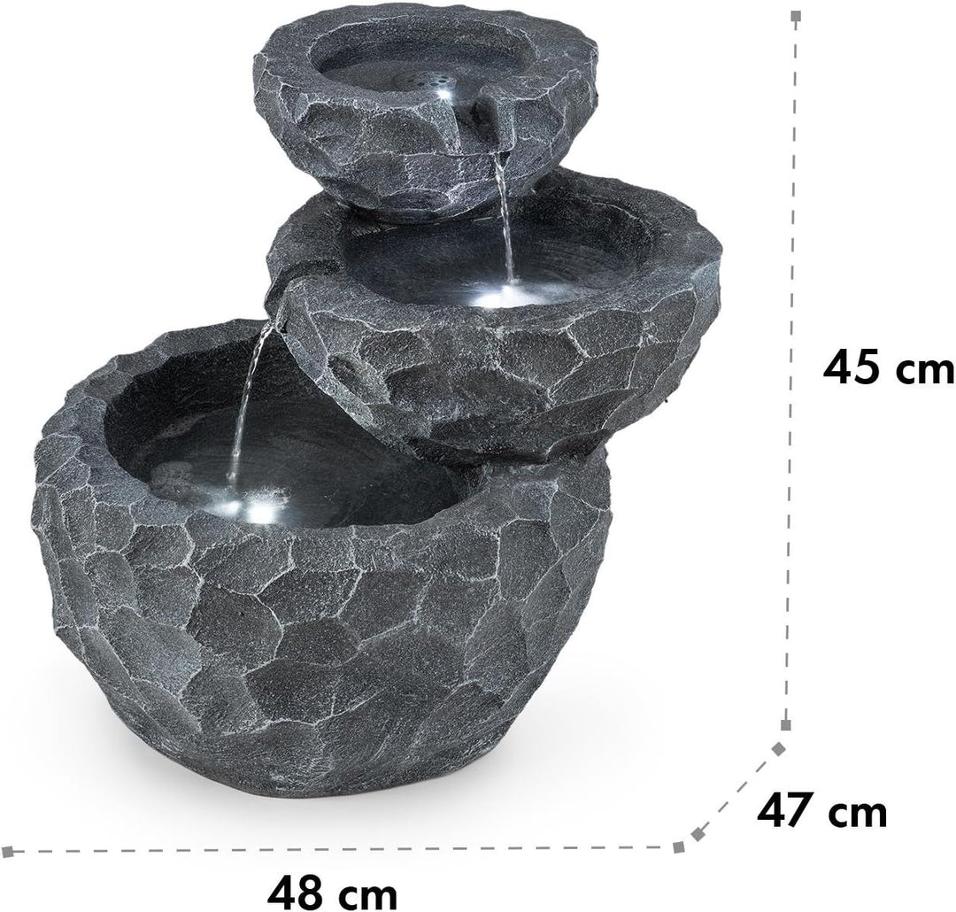 blumfeldt Murach Gartenbrunnen Kaskadenbrunnen Zimmerbrunnen (Akkubetrieb, 2 Watt Solarpanel, 3 LEDs