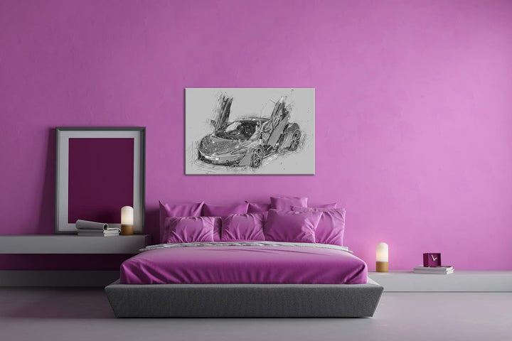 deyoli Sportwagen mit Flügeltüren Effekt: Schwarz&amp;Weiss Format: 80x60 als Leinwandbild, Motiv fertig