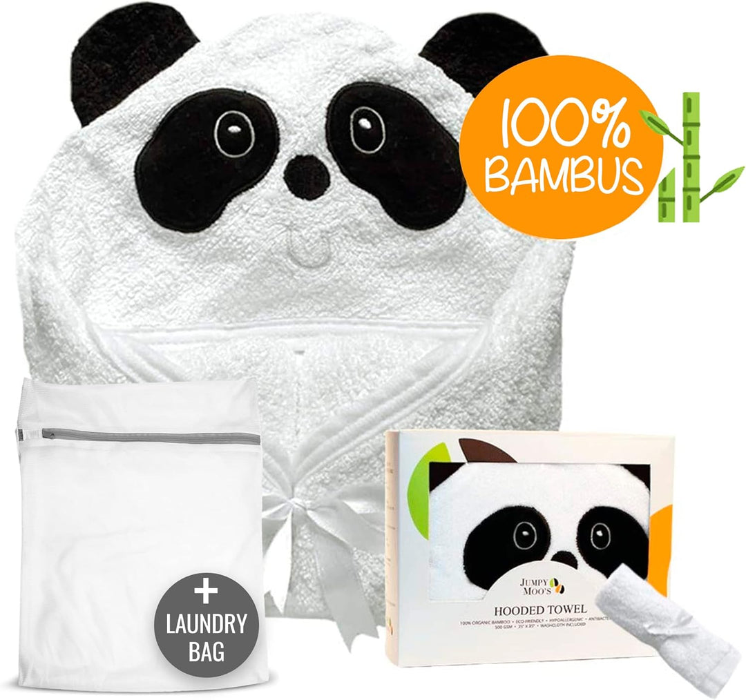 Jumpy Moo's Panda Kapuzenhandtuch Baby – Premium-Baby-Starterset für Neugeborene, 100 % Bio-Bambus,