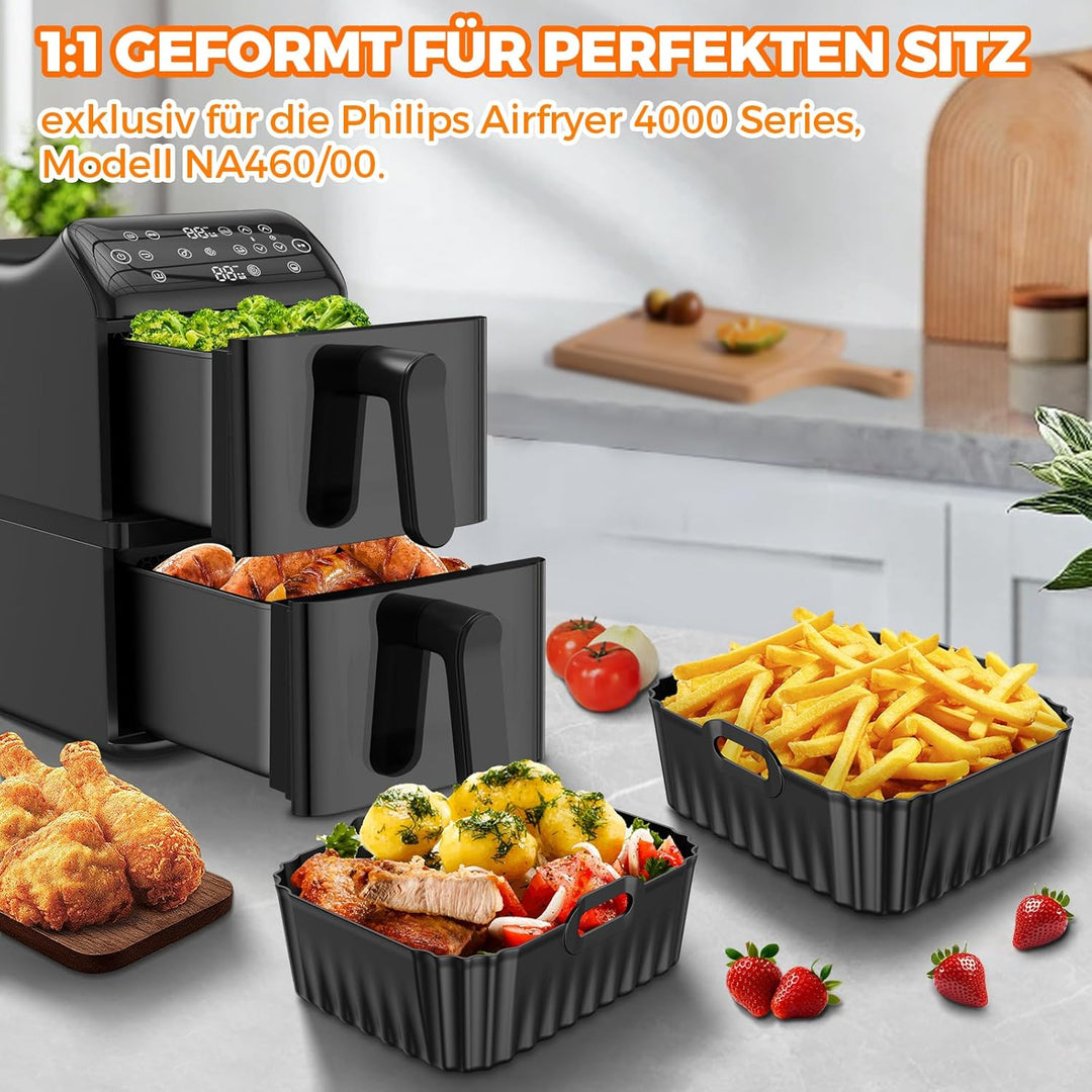 Airfryer Zubehör für Philips 4000 Serie 10L, Silikonform Zubehör für Philips Stacked Dual Basket NA4