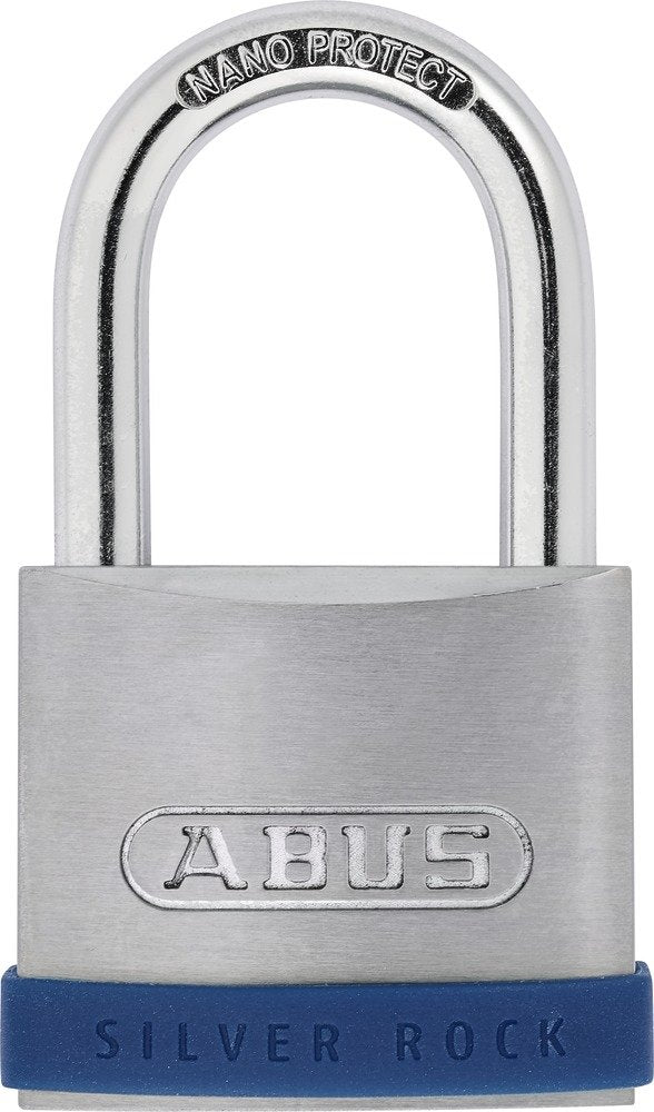 ABUS Vorhängeschloss Silver Rock 5/50 aus massivem Zink - mit Silikon Schutzrahmen - Kellerschloss u