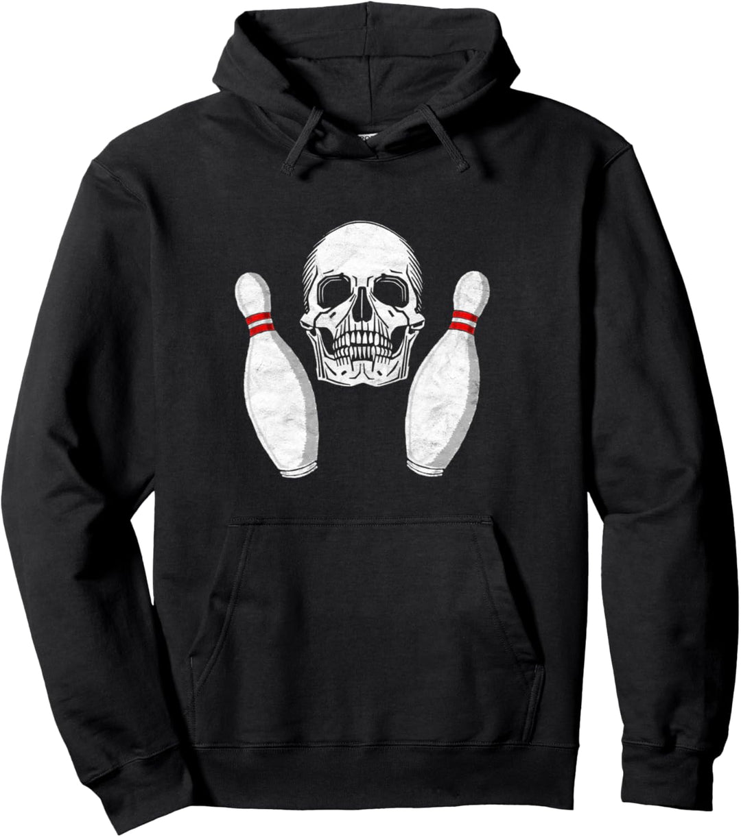 Vintage Bowling Pin & Skull Retro Graphic Pullover Hoodie