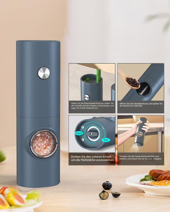 CIRCLE JOY Salz und Pfeffermühlen Elektrische 2er Set Batteriebetriebenen Gewürzmühle mit Basis, Wei
