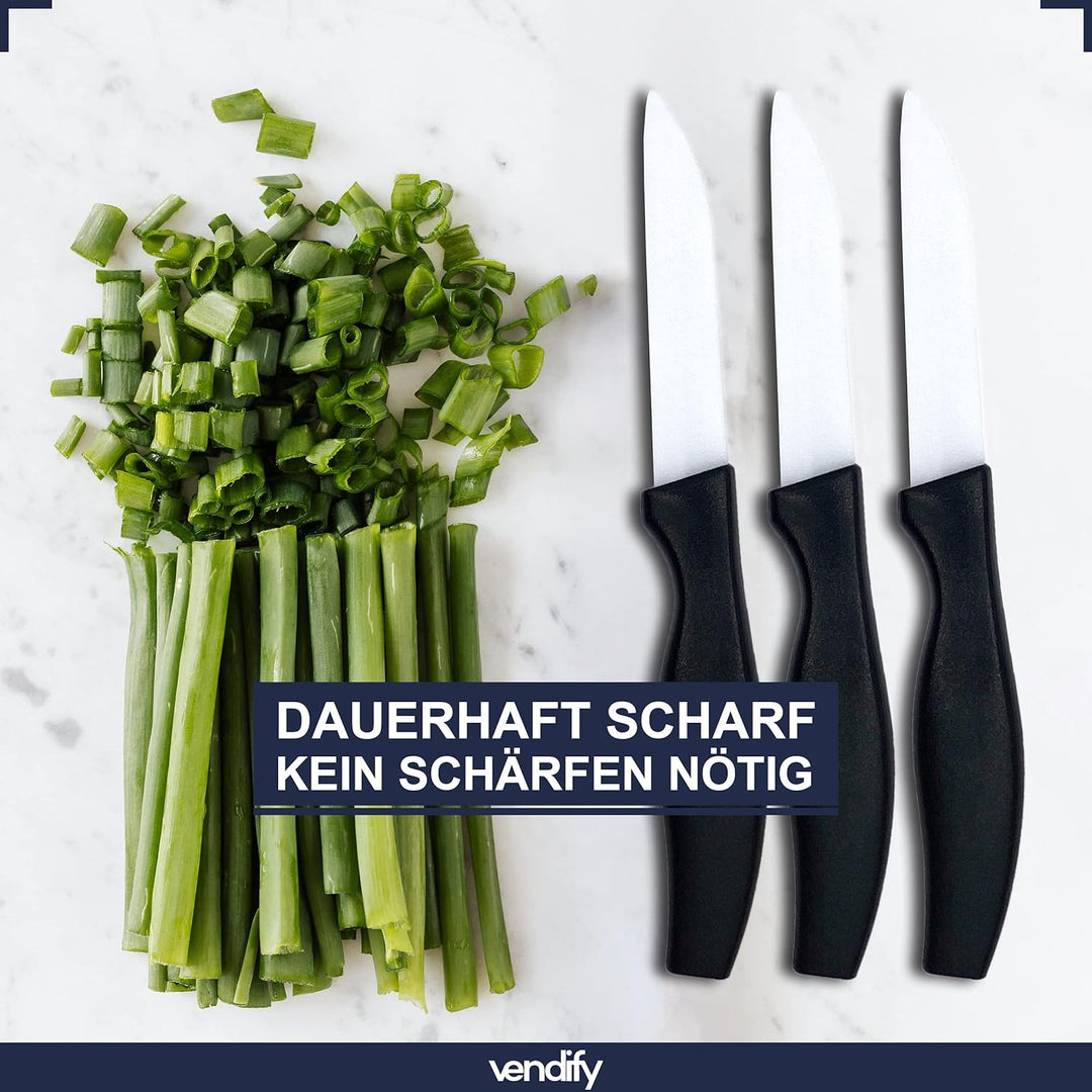 vendify® Keramikmesser 5er-Set Hochwertig sehr scharf - 16,5 cm lang - Küchenmesser mit Keramikkling