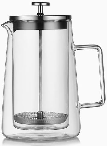 French Press Kaffeebereiter, Glas Kaffeepresse, Kaffeezubereiter für Zuhause, Thermo Doppelwand Desi