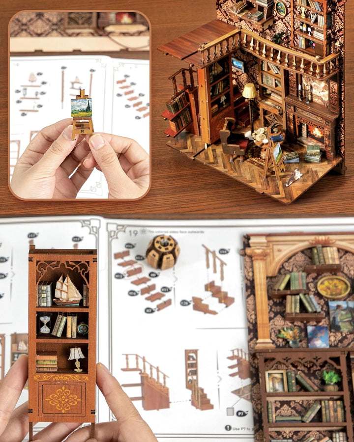 RONSTONE DIY Book Nook Kit - Salbei Bibliothek Puppenhaus Booknook Bücherregaleinsatz Decor Alley mi