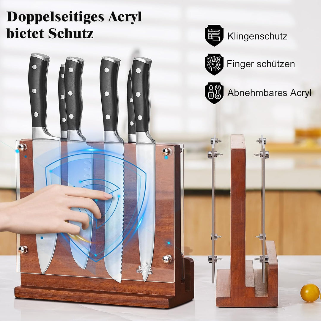 ENOKING Messerblock Magnetisch ohne Messer mit transparentem Acrylschilde, hochwertiges Magnet Messe