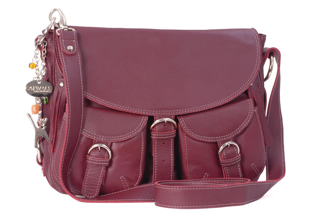 Catwalk Collection Handbags - Leder - Grosse Überschlagtasche/Schultertasche - COURIER L Rot, L Rot