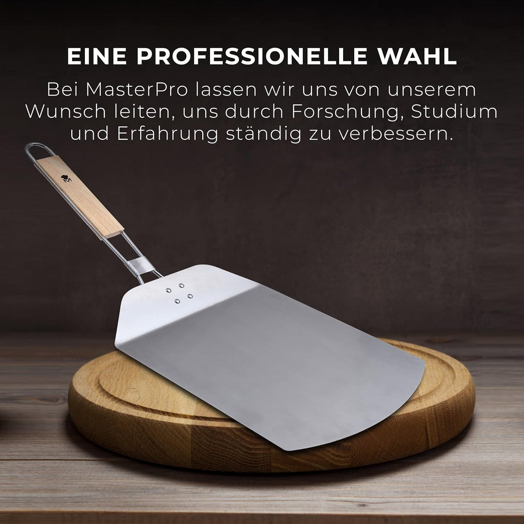 MasterPro Foodies | Pizzaschieber | Pizzaschieber aus Edelstahl | Abmessungen 57,8 x 24,3 x 3,4 cm |
