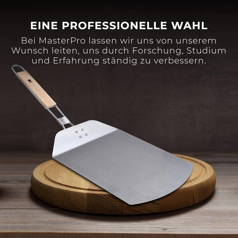 MasterPro Foodies | Pizzaschieber | Pizzaschieber aus Edelstahl | Abmessungen 57,8 x 24,3 x 3,4 cm |