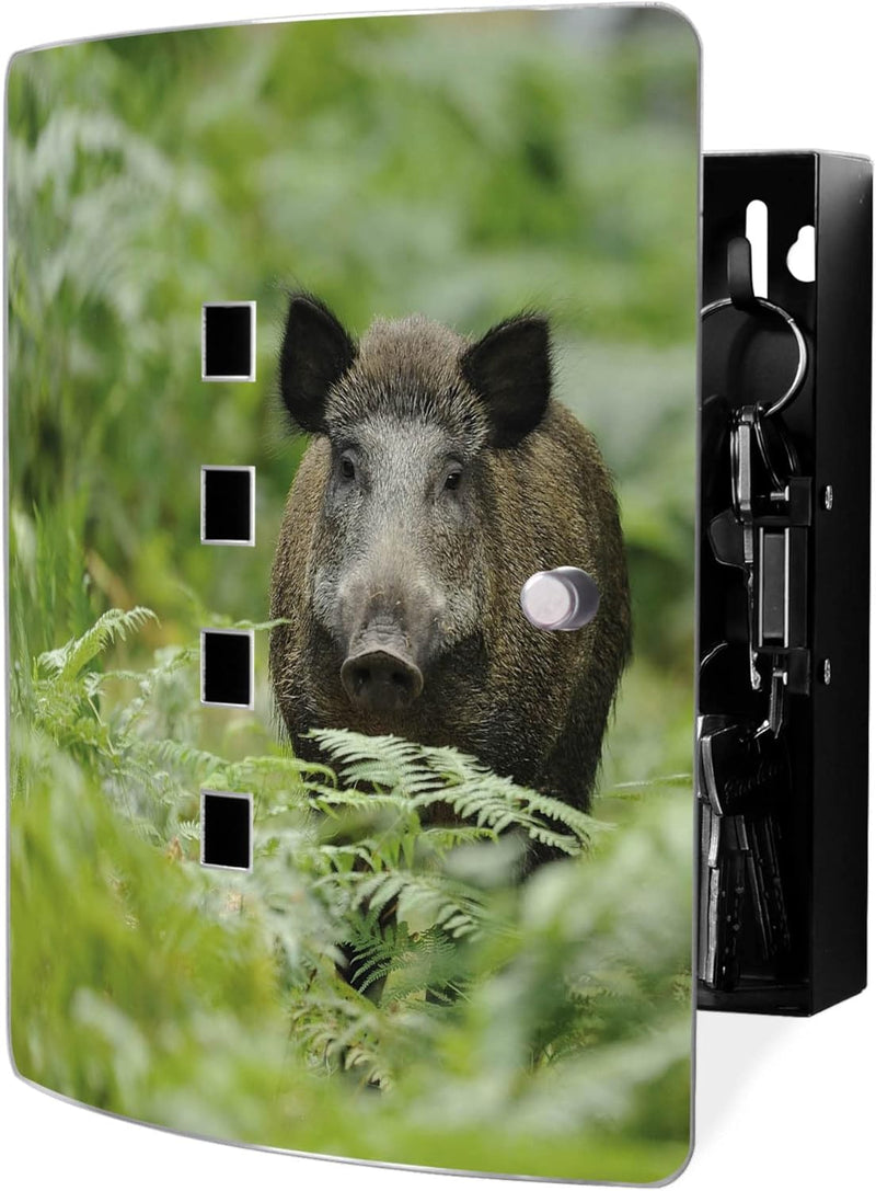 banjado® Design Schlüsselkasten aus Edelstahl mit Motiv Wildschwein für 10 Schlüssel - Schlüsselschr