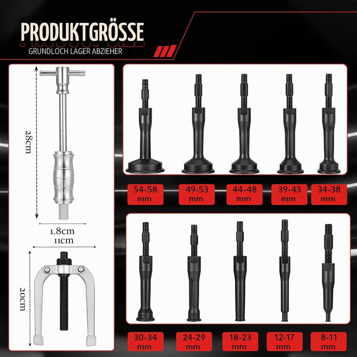 Innenlager Grundloch Abzieher Satz, 8-58mm Innenabzieher Lager, Innenlager Abzieher Set, Kugellager