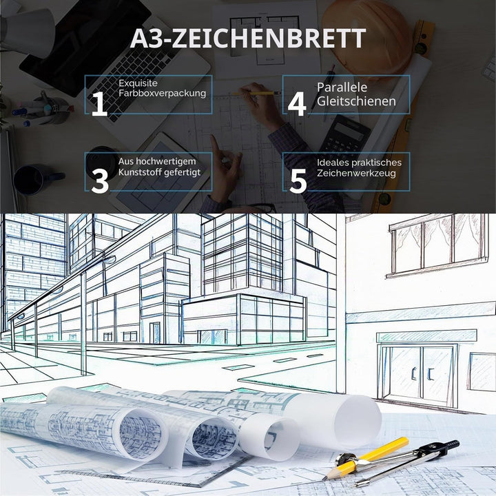 NEWFUN Zeichenplatte A3，Zeichenbrett A3，Multifunktionales Zeichenbrett für Das Technische Zeichnen i