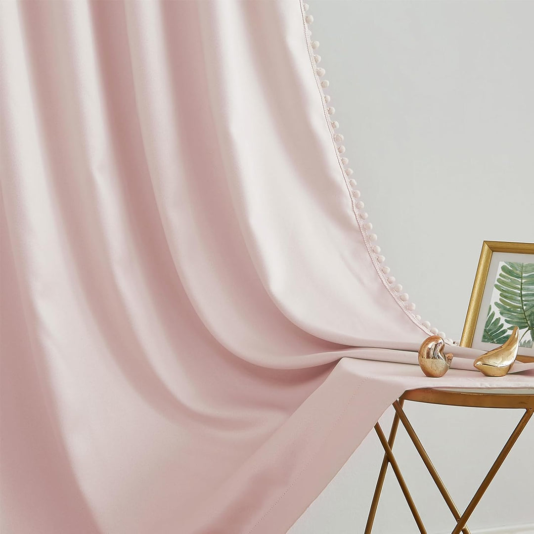 Treatmentex Blickdicht Vorhang mit Pompons Rosa Vorhang mit Ösen Landhausstil Wärmeisoliert Thermovo