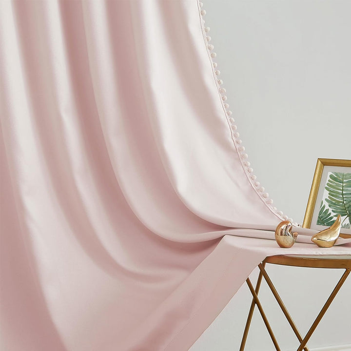 Treatmentex Blickdicht Vorhang mit Pompons Rosa Vorhang mit Ösen Landhausstil Wärmeisoliert Thermovo